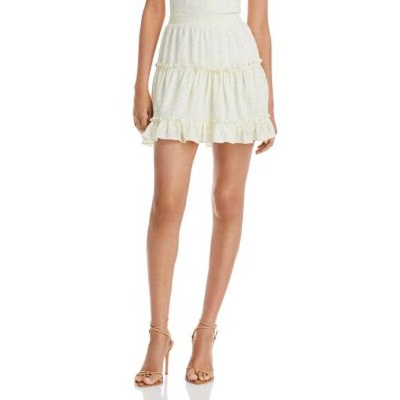 AQUA Ladies Ruffle Tiered Mini Skirt, White, Yellow, & Green Floral Print, NWT! - Picture 1 of 4